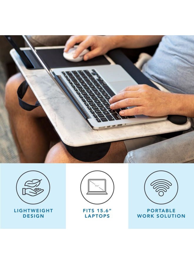 Lapgear Home Office Pro Lap Desk With Wrist Rest, Mouse Pad, And Phone Holder -White Marble - Fits Up To 15.6 Inch Laptops - Style No. 91591 - Image 2