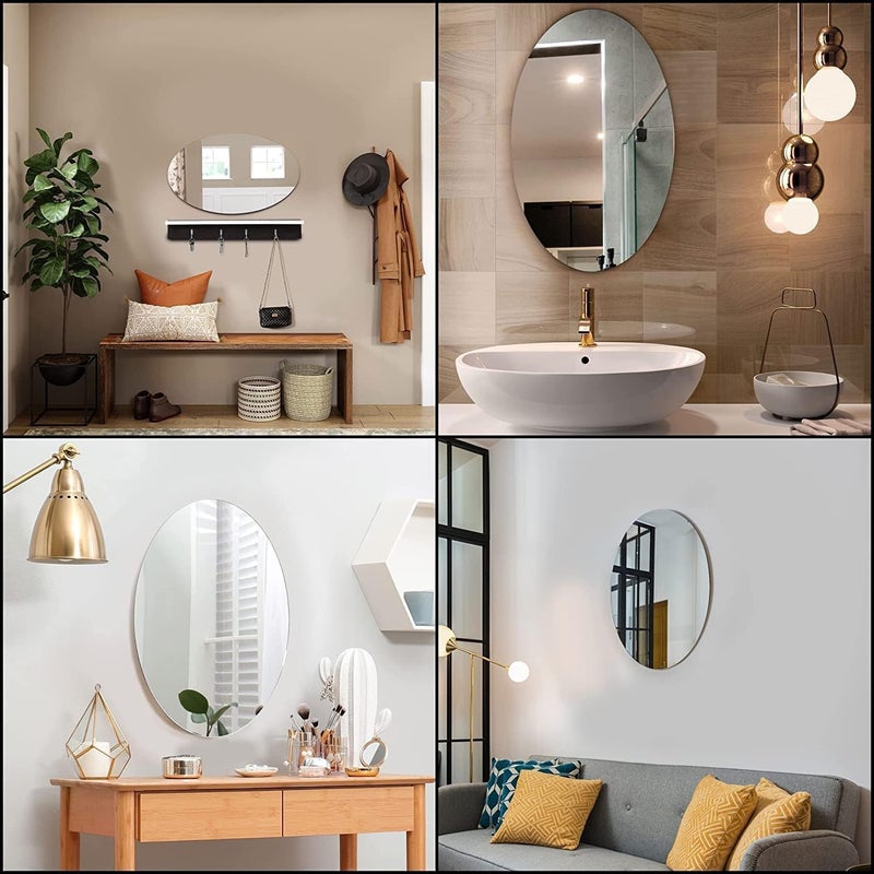 Oval Shape Adhesive Mirror Sticker For Wall On Tiles Bathroom Bedroom Living Room Basin Mirror Bathroom Wall Mirror Stickers Unbreakable Plastic Wall Mirror 20 * 30 - Clear