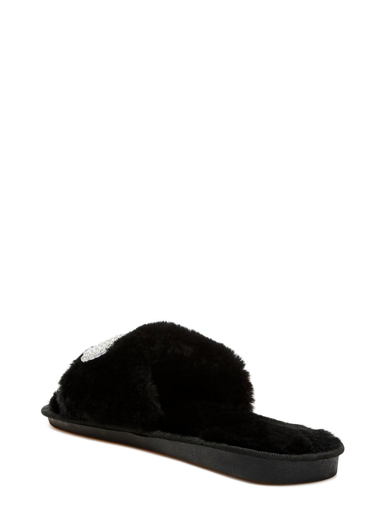 لندن راج شباشب نسائية من الفرو من ماركة لندن راج باللون الأسود - Image 3