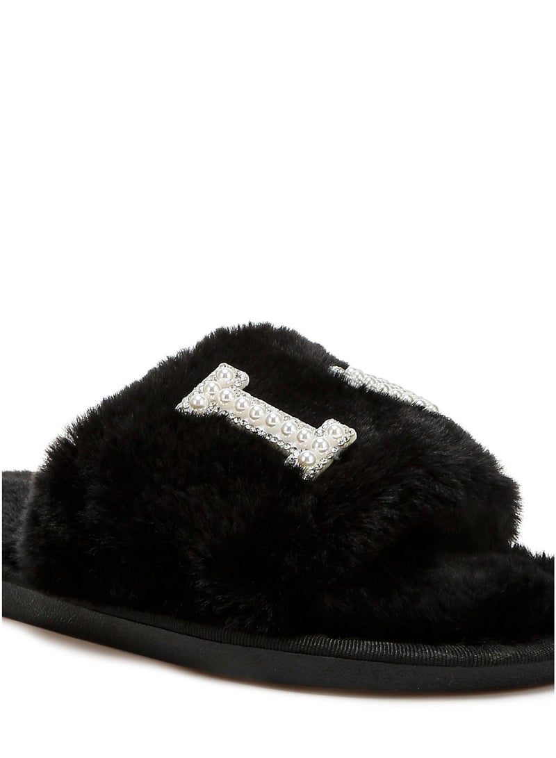 لندن راج شباشب نسائية من الفرو من ماركة لندن راج باللون الأسود - Image 4