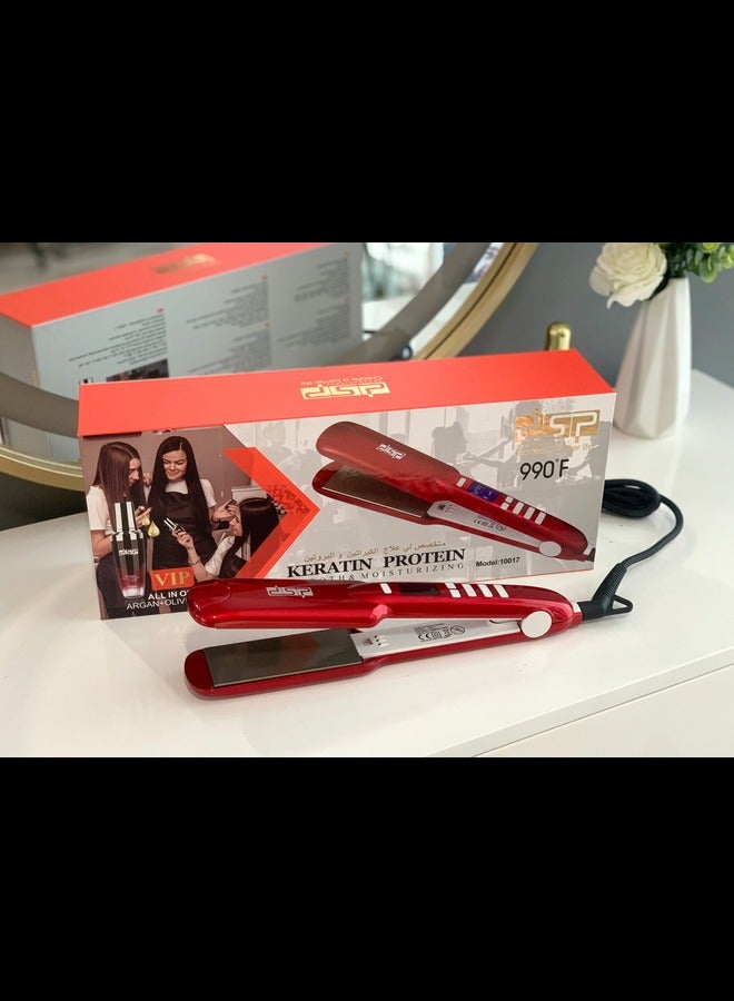 DSP Professional Hair Straightener Wide Flat Plate Iron Straightening Hair Styling Docuss Display high Temperature 990F With LCD Screen (RED) - Image 1