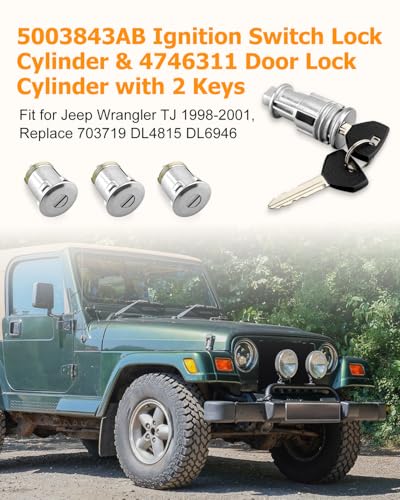 ANODZU Ignition Key Switch Lock Cylinder & Door Lock Cylinder Fit for Jeep Wrangler TJ 1998-2001 with 2 Keys Replace 5003843AB 4746311 703719 DL4815 DL6946 - Image 2