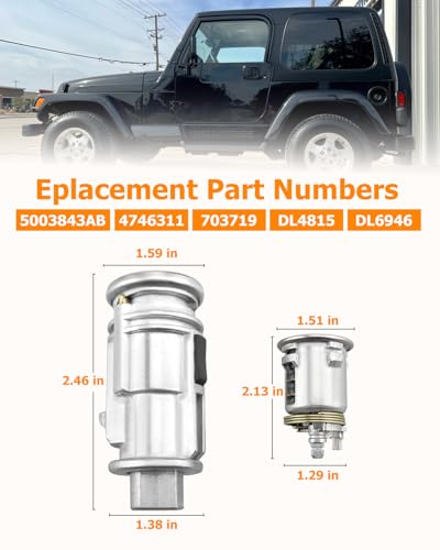 ANODZU Ignition Key Switch Lock Cylinder & Door Lock Cylinder Fit for Jeep Wrangler TJ 1998-2001 with 2 Keys Replace 5003843AB 4746311 703719 DL4815 DL6946 - Image 5