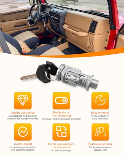 ANODZU Ignition Key Switch Lock Cylinder & Door Lock Cylinder Fit for Jeep Wrangler TJ 1998-2001 with 2 Keys Replace 5003843AB 4746311 703719 DL4815 DL6946 - Image 3