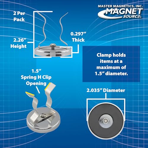 Master Magnetics Ceramic Round Base Magnet with Silver Spring Clamp Pack - Heavy-Duty Strong Magnets - 35 lb Pull Each - Nickel-Plated - 2.04" D - 2.210" H - 2-Pack - Image 5