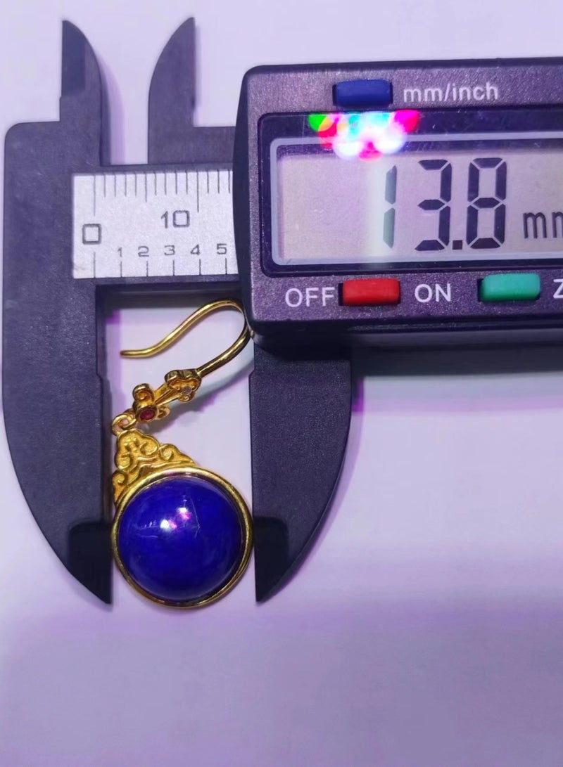 Round shape 925 sterling silver plated by gold with natural lapis lazuli gem stone earrings - Image 3