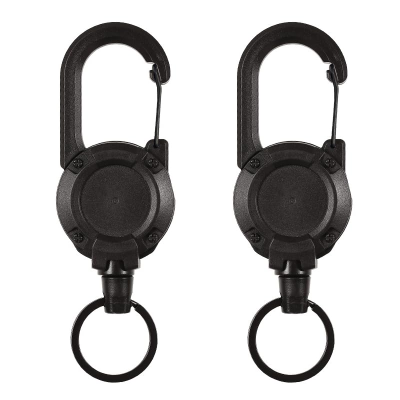 henyouecs Heavy Duty Retractable KeychainMultitool Carabiner Badge HolderTactical ID Badge Reel with 236 Steel Retractable Cord for Men and WomenBlack 2 Pack - Image 1