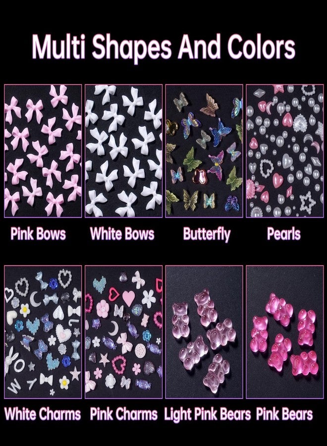 Uotey 3D Bows Pearl Heart Nail Charms, Acrylic Butterfly Bear Heart Bows Flowers Charms for Acrylic Nail for DIY Accessories - Image 5