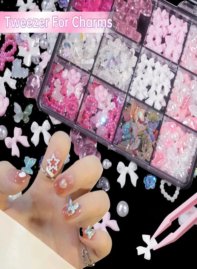 Uotey 3D Bows Pearl Heart Nail Charms, Acrylic Butterfly Bear Heart Bows Flowers Charms for Acrylic Nail for DIY Accessories - Image 3