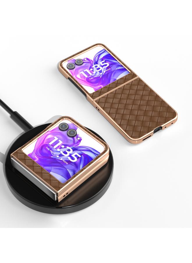 erorex Case For Motorola Razr 50 Electroplated Frame Woven Texture PU Phone Case - Image 2