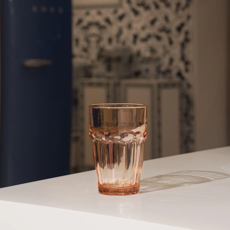 Bormioli Rocco Rock Bar 12.5 oz. Long Drink Stackable Tempered Beverage Glasses for Cold Drinks, Water, and Cocktails, Set of 6, Peach - Image 4