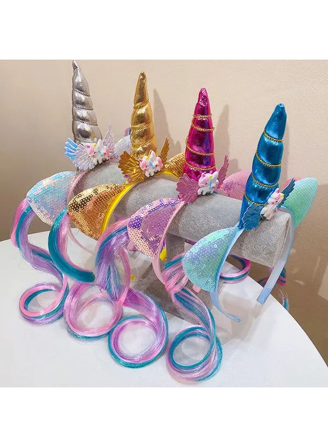 Golden Unicorn Headband With Glitter And Sequins For Birthday Parties Festivals Carnival - Image 1