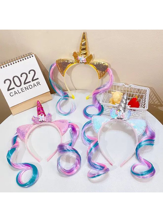 Golden Unicorn Headband With Glitter And Sequins For Birthday Parties Festivals Carnival - Image 2