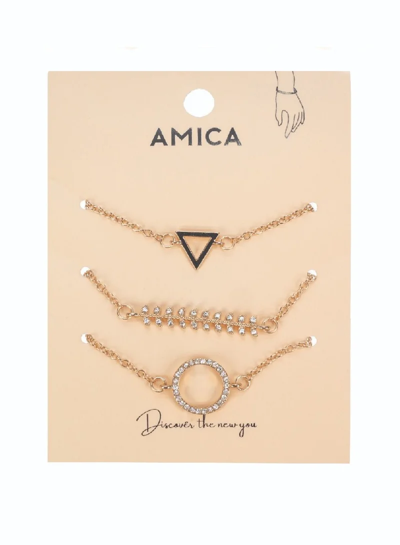 AMICA Geometric Embellished Set of 3 Bracelets