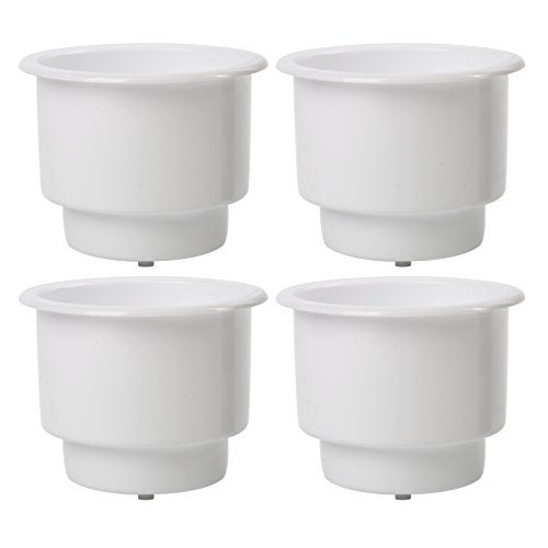 Amarine Made 4Pcs Marine Plastic Cup Drink Holder with Drain Insert, White - Image 1