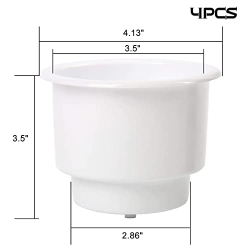 Amarine Made 4Pcs Marine Plastic Cup Drink Holder with Drain Insert, White - Image 2