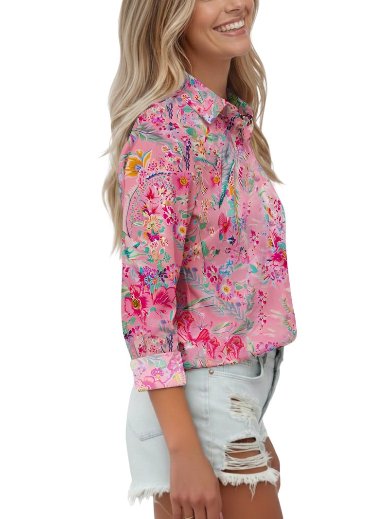 COUXILY Boho Chic Clothing Tops Shirts for Women Bohemian Paisley Floral Pattern Printed Clothes Blouses Dressy Top Business Long Sleeve Button Down Blouse Up Shirt Dress Work Casual FL10 M - Image 3