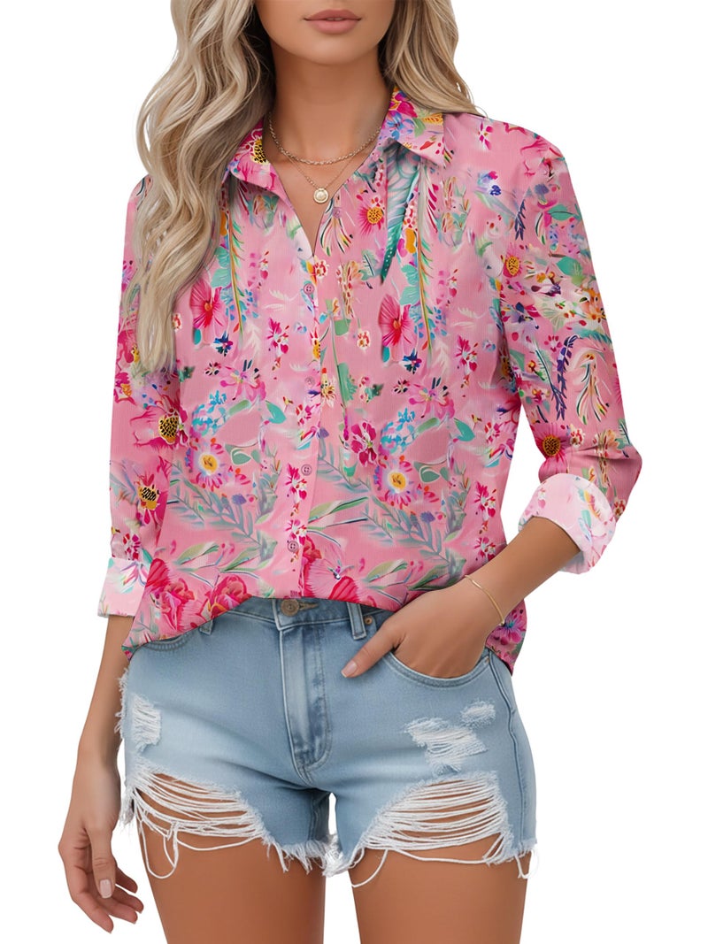 COUXILY Boho Chic Clothing Tops Shirts for Women Bohemian Paisley Floral Pattern Printed Clothes Blouses Dressy Top Business Long Sleeve Button Down Blouse Up Shirt Dress Work Casual FL10 M - Image 2