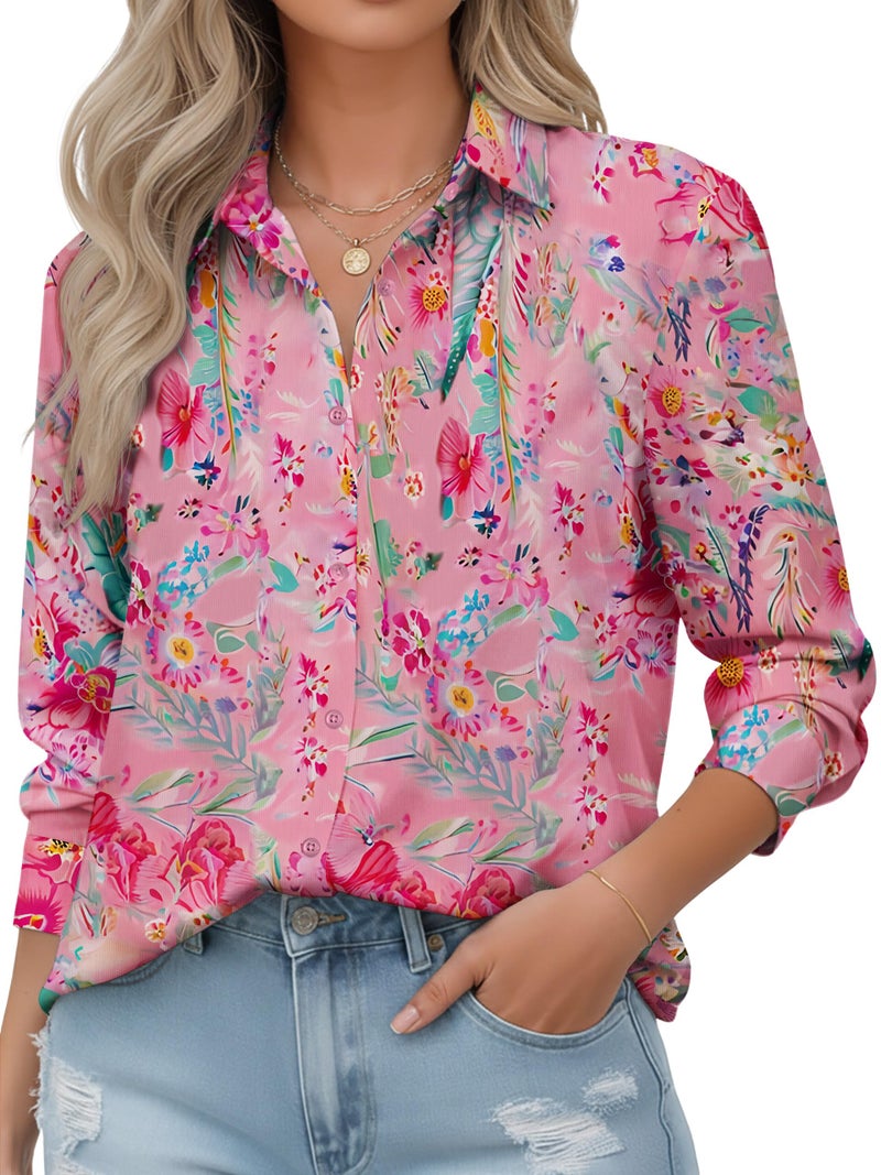 COUXILY Boho Chic Clothing Tops Shirts for Women Bohemian Paisley Floral Pattern Printed Clothes Blouses Dressy Top Business Long Sleeve Button Down Blouse Up Shirt Dress Work Casual FL10 M - Image 1