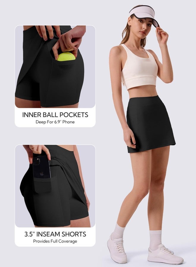 DLOODA Skorts for Woman Tennis Golf Skirt 4 Side Pockets High Waisted Athletic Pickleball Mini Skirts Black M - Image 4