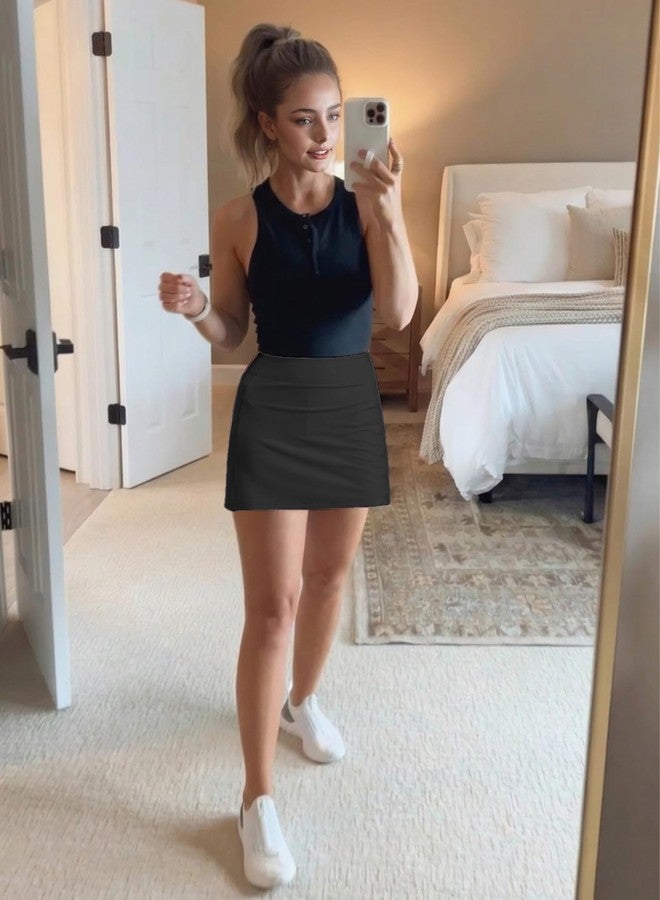 DLOODA Skorts for Woman Tennis Golf Skirt 4 Side Pockets High Waisted Athletic Pickleball Mini Skirts Black M - Image 3