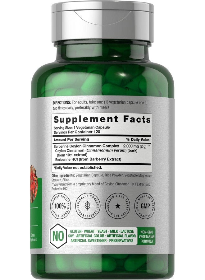 Horbäach Horbaach Berberine with Ceylon Cinnamon | 2000mg | 120 Veggie Capsules | Vegetarian, Non-GMO & Gluten Free Supplement | Berberine Complex - Image 2