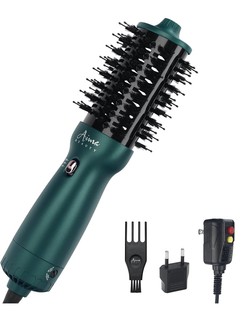 Aima Beauty Aima Beauty Hair Dryer Brush Dual Voltage Worldwide Travel Blow Dryer Brush Hot Air Brush with Oval Barrel 360Airflow for SmoothNegative Ionic FrizzFree DryingStraighteningVoluming Dark Green 