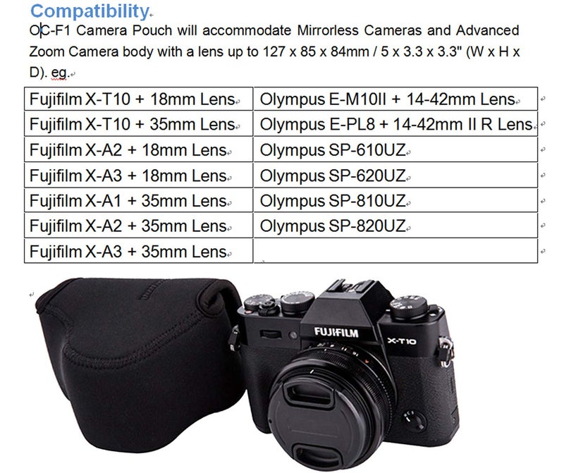 Fotasy JJC Black Ultra Light Neoprene Camera Case, Compatible with X-E4 X-T30 II X-T30 X-T20 X-T10 +Short Prime Lens, 18mm F1.4/ 27mm F2.8/ 35mm F2, Pouch Bag Fuji X100V X100VI, Compact Size 127x85x84mm - Image 2