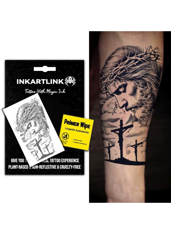 INKARTLINK Semi Permanent Tattoo, Party Tattoo, Beautiful and Realistic Design, Funny Tattoo Experience, Cruelty Free, Non-Reflective, Waterproof (Jesus 2) - Image 1