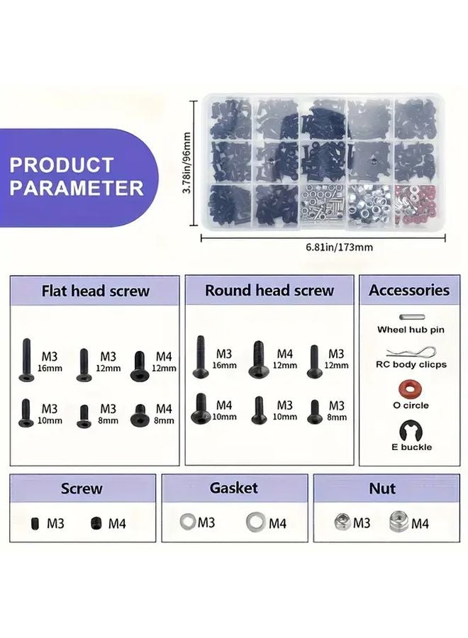 500pcs Universal RC Screw Kit For Traxxas Arrma Redcat HPI Axial Losi Car Truck - Image 3