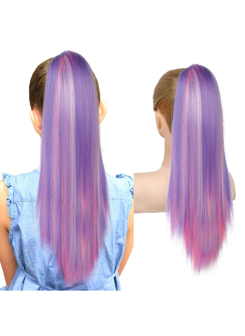 SEIKEA SEIKEA Ponytail Extension 18 Lightweight Straight Claw Clip in Hair Extensions Ponytail Colored Hair Extensions for Kids Crazy Hair Day Accessories for Girls Synthetic Hairpiece Pink Purple 