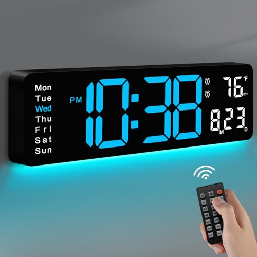MASHI Digital Wall Clock, 16" Large Display Digital Clock with Remote Control, Auto-Dimming Wall Clock with Night Light, DST, Date Week,Temp for Living Room, Bedroom, Decor, for Elderly - Image 1