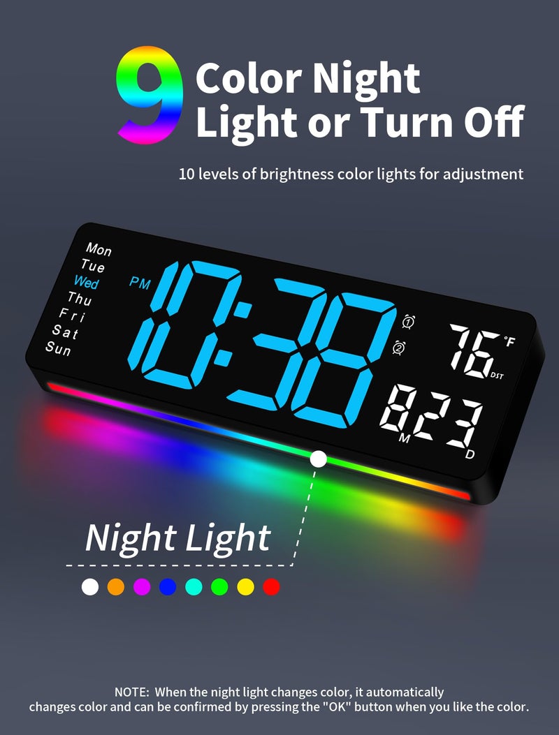 MASHI Digital Wall Clock, 16" Large Display Digital Clock with Remote Control, Auto-Dimming Wall Clock with Night Light, DST, Date Week,Temp for Living Room, Bedroom, Decor, for Elderly - Image 3