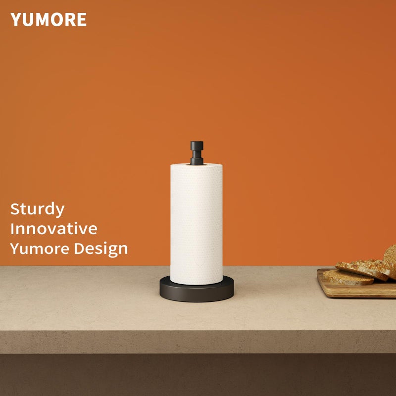 YUMORE Paper Towel Holder Countertop, Black Paper Towel Holder with Weighted Base Non Slip, Standing Paper Towel Roll Holder for Kitchen Bathroom, Stainles Steel (Matte Black) - Image 2