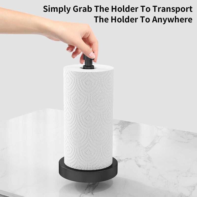 YUMORE Paper Towel Holder Countertop, Black Paper Towel Holder with Weighted Base Non Slip, Standing Paper Towel Roll Holder for Kitchen Bathroom, Stainles Steel (Matte Black) - Image 5