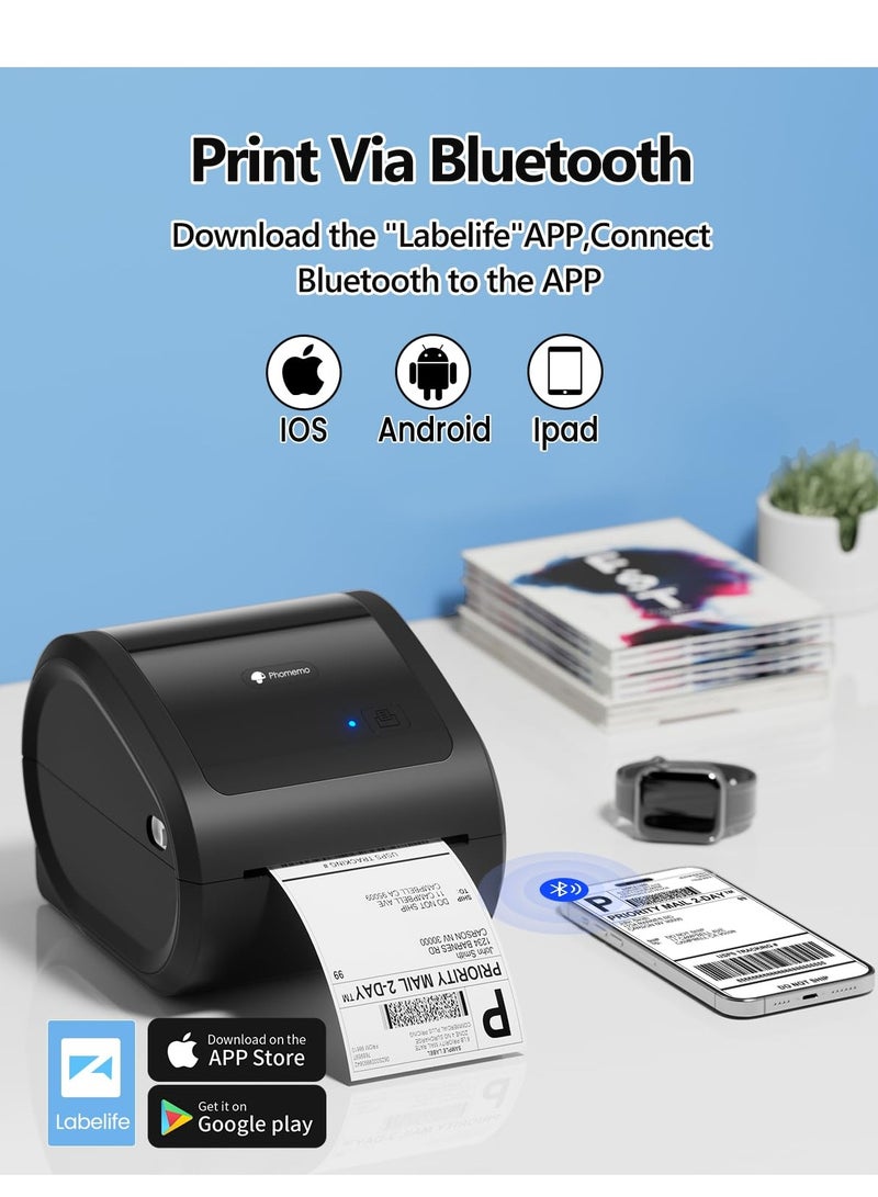 فوميمو طابعة بلوتوث محمولة D520BT، طابعة بلوتوث محمولة للسفر والمكتب، متوافقة مع الهواتف الذكية والكمبيوتر الشخصي، حراري، أحادي اللون (أسود) - Image 3