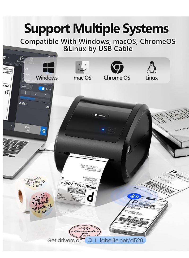 فوميمو طابعة بلوتوث محمولة D520BT، طابعة بلوتوث محمولة للسفر والمكتب، متوافقة مع الهواتف الذكية والكمبيوتر الشخصي، حراري، أحادي اللون (أسود) - Image 4