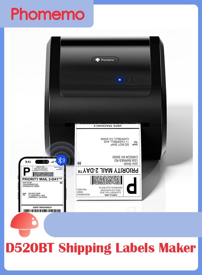 فوميمو طابعة بلوتوث محمولة D520BT، طابعة بلوتوث محمولة للسفر والمكتب، متوافقة مع الهواتف الذكية والكمبيوتر الشخصي، حراري، أحادي اللون (أسود) - Image 1