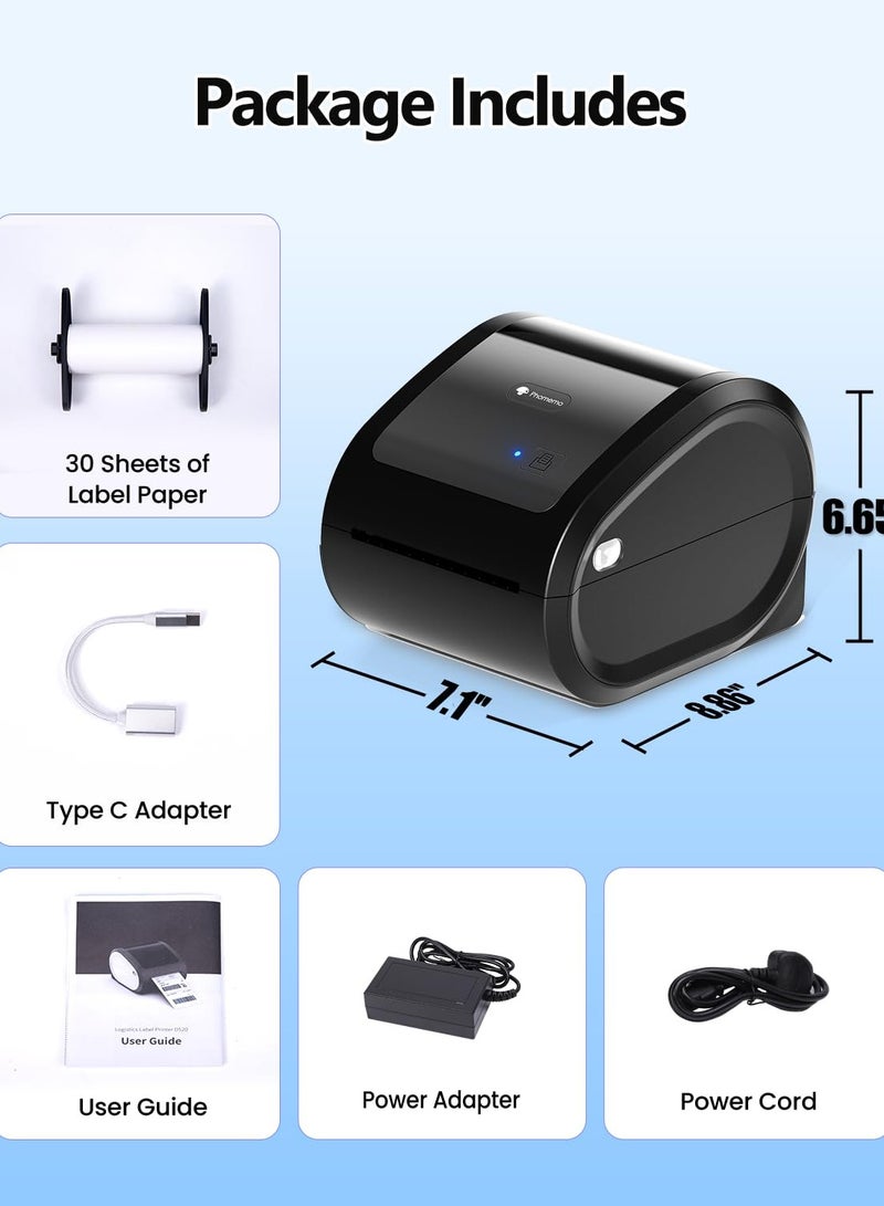 فوميمو طابعة بلوتوث محمولة D520BT، طابعة بلوتوث محمولة للسفر والمكتب، متوافقة مع الهواتف الذكية والكمبيوتر الشخصي، حراري، أحادي اللون (أسود) - Image 2
