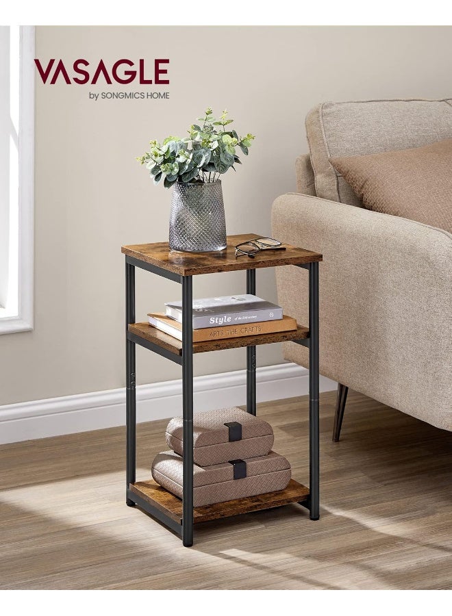 فاساجيل طاولة جانبية صناعية من فازاجل، 3 مستويات مفتوحة، خشب مضغوط بني ريفي وإطار فولاذي أسود، ‎30 × 34 × 58 سم‎ - Image 1