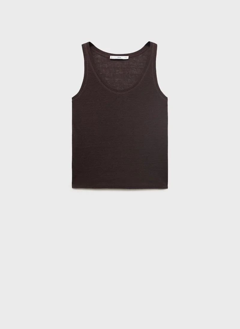 MANGO Strap Linen Top