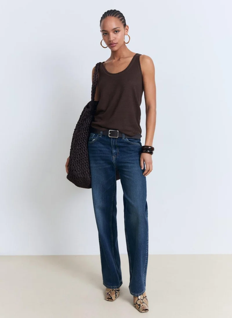 MANGO Strap Linen Top