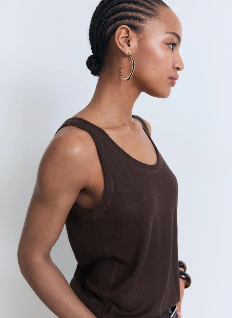 MANGO Strap Linen Top