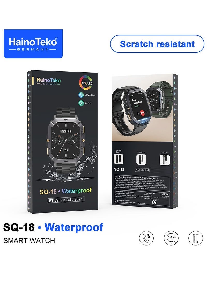 Haino Teko Haino Teko SQ-18 Waterproof Smartwatch With Scratch-Resistant AMOLED Display 3 Interchangeable Straps and Charging Cable Designed for Men Green - Image 5