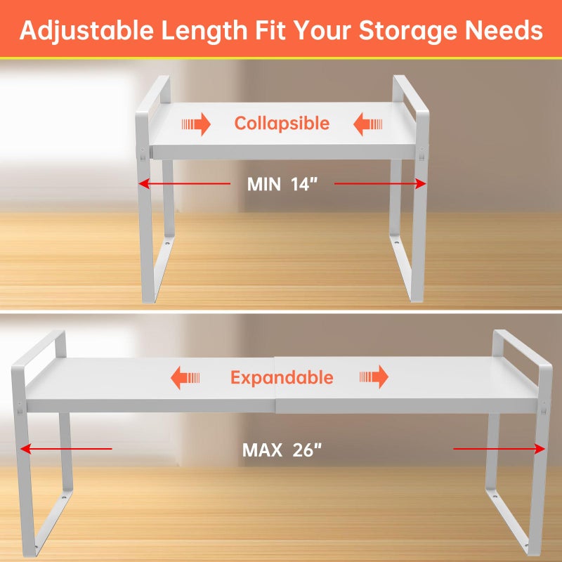 KOMOHOM Expandable Cabinet Organizer 14"~25", Kitchen Shelf Organizer Spice Rack 11â€ wide, Cupboard Organizers And Storage Shelves, Kitchen Counter Organizers, Countertop Cabinets Small Pantry Shelf - Image 2