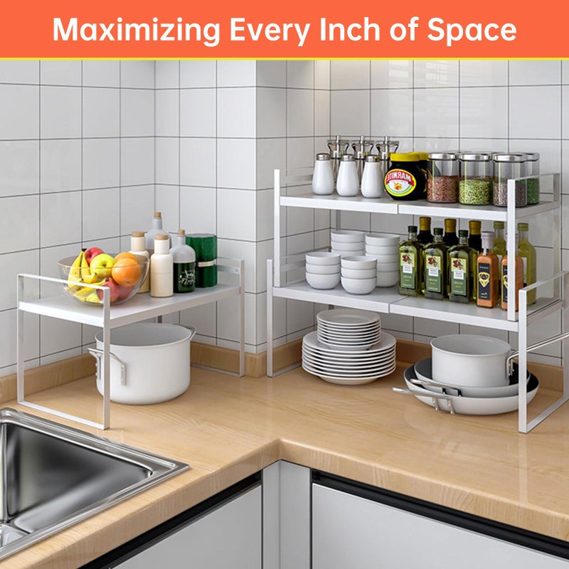 KOMOHOM Expandable Cabinet Organizer 14"~25", Kitchen Shelf Organizer Spice Rack 11â€ wide, Cupboard Organizers And Storage Shelves, Kitchen Counter Organizers, Countertop Cabinets Small Pantry Shelf - Image 4