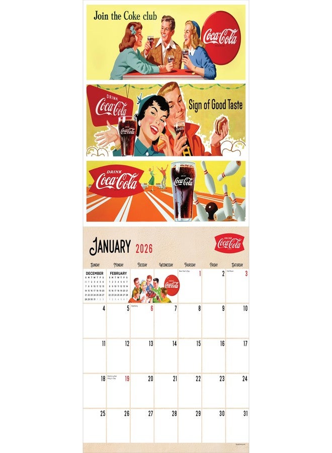 TF Publishing 2026 Coke: Vintage Nostalgia Wall Calendar - Large Grids for Appointments and Scheduling - Vertical Monthly Wall Calendar 2026 with Matte Paper for Home and Office Organization - 12x12in - Image 1