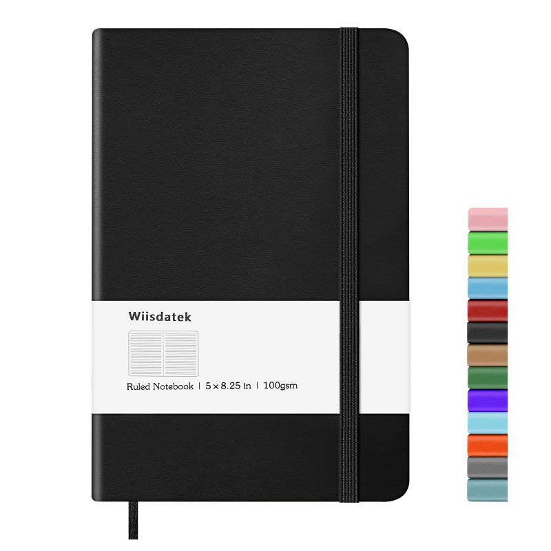 Wiisdatek Notebook Journal, Lined Leather Hard Cover,100Gsm Thick Paper with Inner Pocket for Writing Note Taking Office School,5"Ã—8.25"(Black) - Image 1