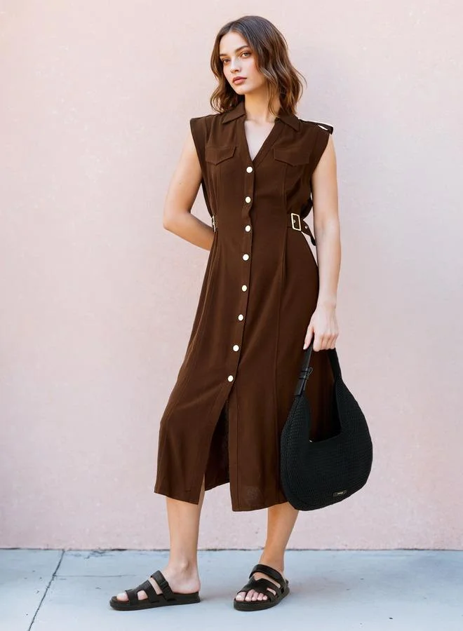 Lee Cooper Lee Cooper Sleeveless Belted Shirt Cotton Dress