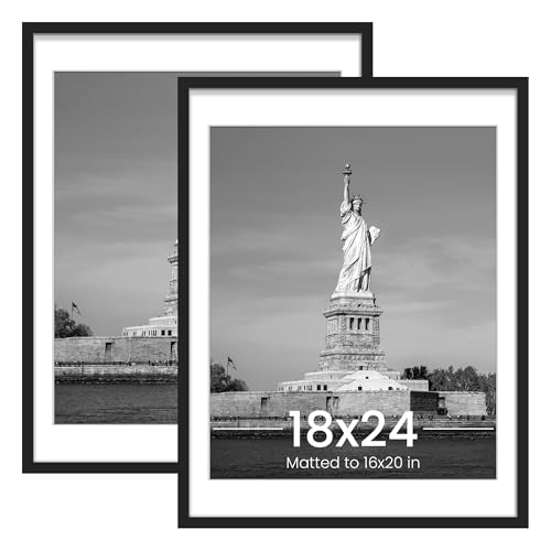 ENJOYBASICS 18x24 Picture Frame Display Poster 16x20 with Mat or 18 x 24 Without Wall Gallery Photo Frames Black 2 Pack